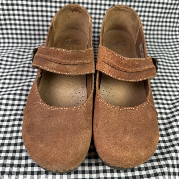 Dansko Marcelle Mary Jane Clog Shoes Suede Tan Brown Chunky Size EU 40 / US 9.5 - Picture 2 of 4